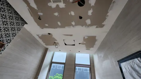 Gypsum board ceiling jointed and ready for skim coat